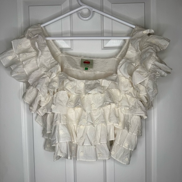 Farm Rio 3D Flower Ruffled White Top size Large Layered Top Shirt - Picture 6 of 11